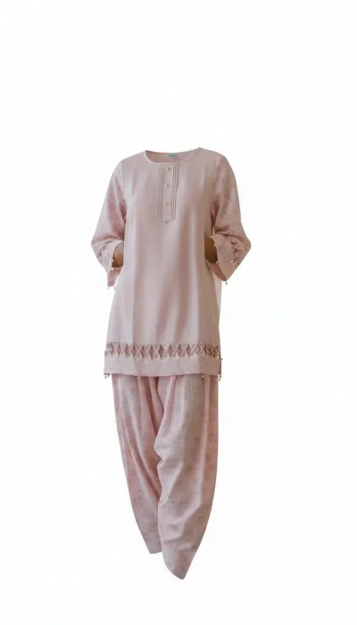 Elegant  Dusty Pink Pearl Handwork Two-Piece Set for Women_img_1