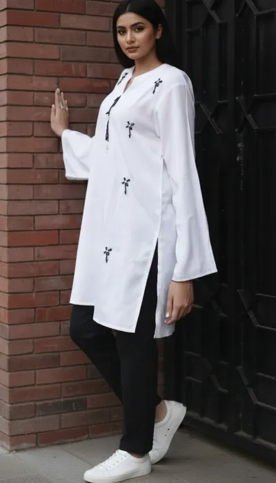 Elegant White Karchupi Tunic Top with Bell Sleeves_img_0
