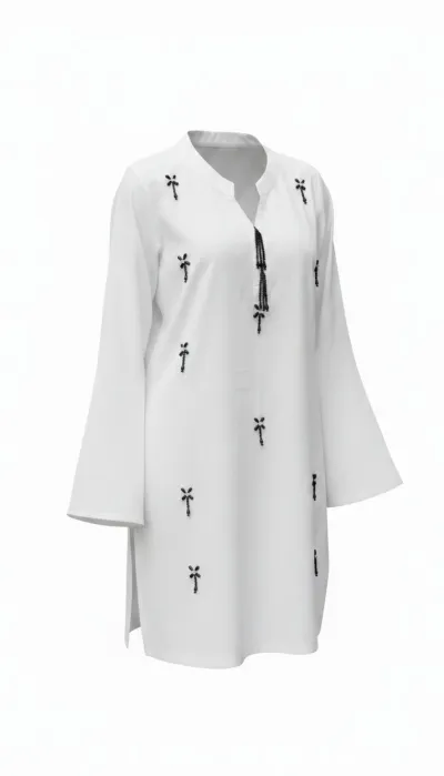 Elegant White Karchupi Tunic Top with Bell Sleeves_img_3