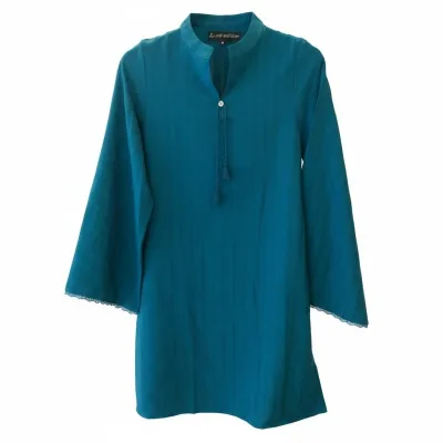 Women’s Solid Blue Tunic Kurti with Tassel Neck Detail_img_2