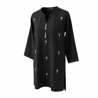 Elegant Black Karchupi Tunic Top with Bell Sleeves_img_1