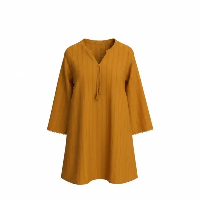 Women’s Solid Mustard Tunic Kurti with Tassel Neck Detail_img_1