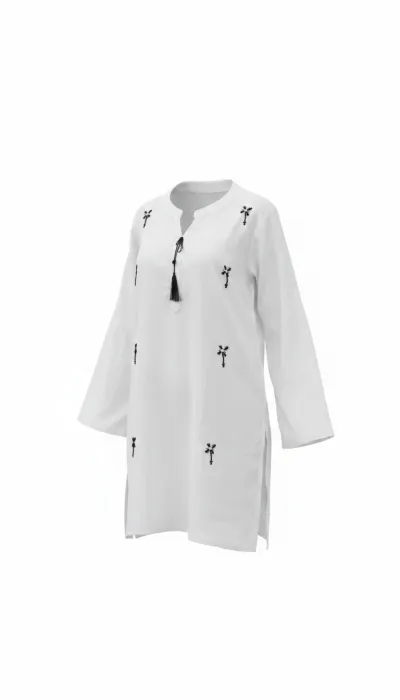 Elegant White Karchupi Tunic Top with Bell Sleeves_img_1