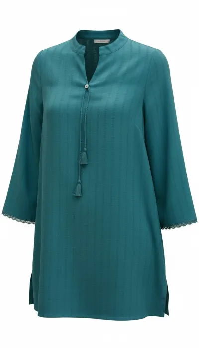 Women’s Solid Blue Tunic Kurti with Tassel Neck Detail_img_1