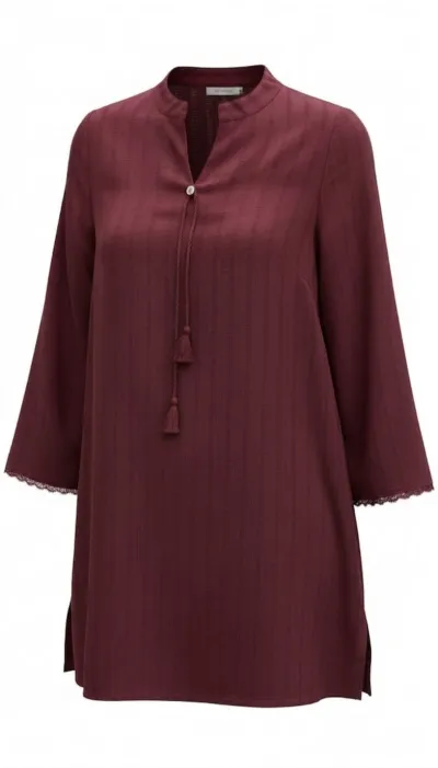 Women’s Solid Meroon Tunic Kurti with Tassel Neck Detail_img_1