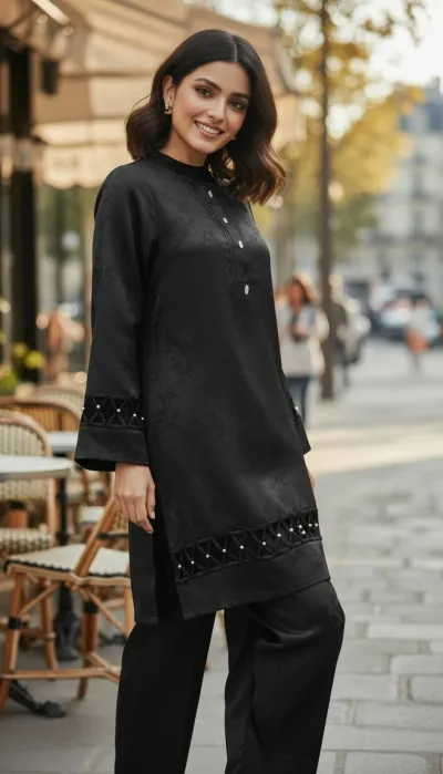 Elegant Black Pearl Handwork Two-Piece Set for Women_img_0
