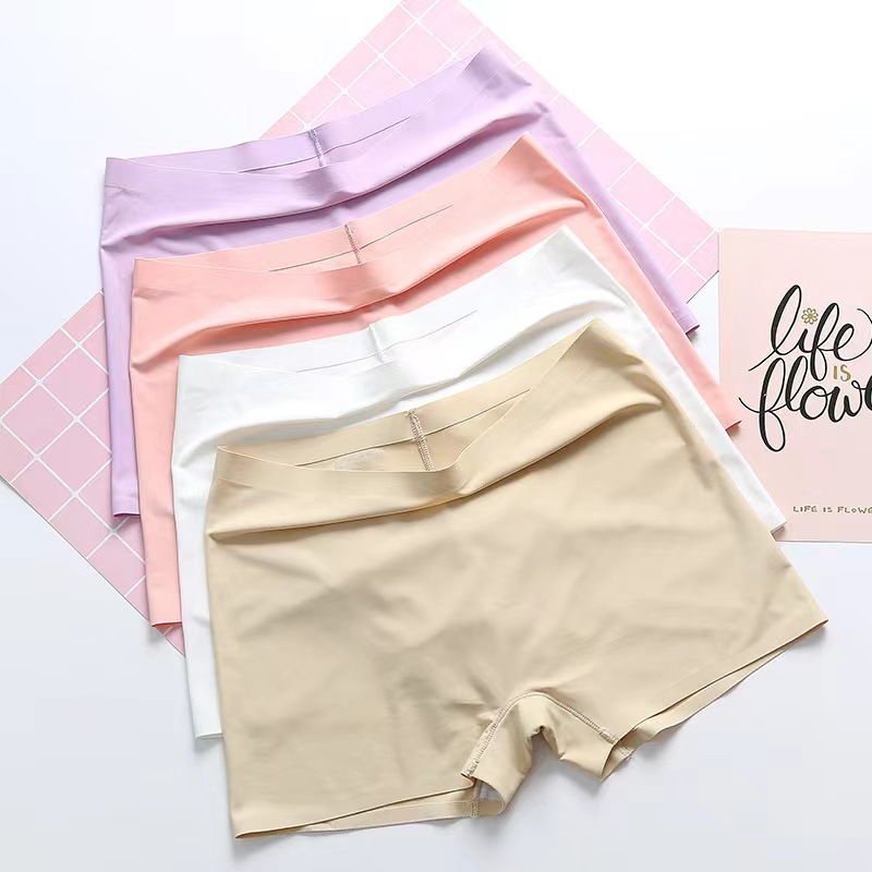 new style ice silk ladies breathable four-corner boxer shorts solid color cotton file anti-empty safety pants women_img_0