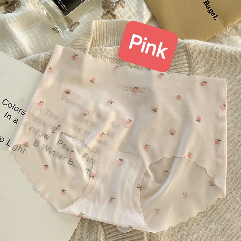 Ice Silk Seamless Underwear Panties Ultra-thin Briefs Strawberry Print Breathable Underpants Lingerie_img_2
