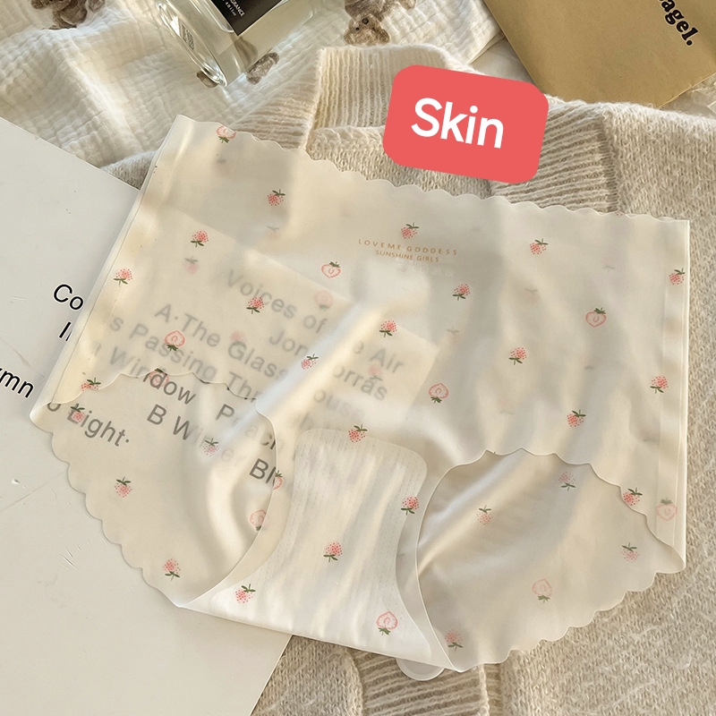 Ice Silk Seamless Underwear Panties Ultra-thin Briefs Strawberry Print Breathable Underpants Lingerie