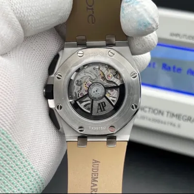 Audemars Piguet Royal Oak Offshore Chronograph (Ref. 2640010.00.A004CA.01) — A masterpiece featuring a black ceramic bezel, sophisticated slate-grey Méga Tapisserie dial, and a premium light brown/taupe rubber strap. Swiss 1:1 Grade craftsmanship(pre-order)_img_3