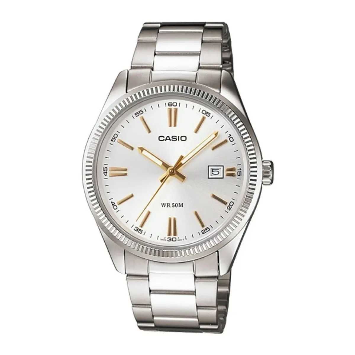Casio Enticer Date Silver Chain Watch MTP-1302D-7A2VDF(Silver dial, gold markers)