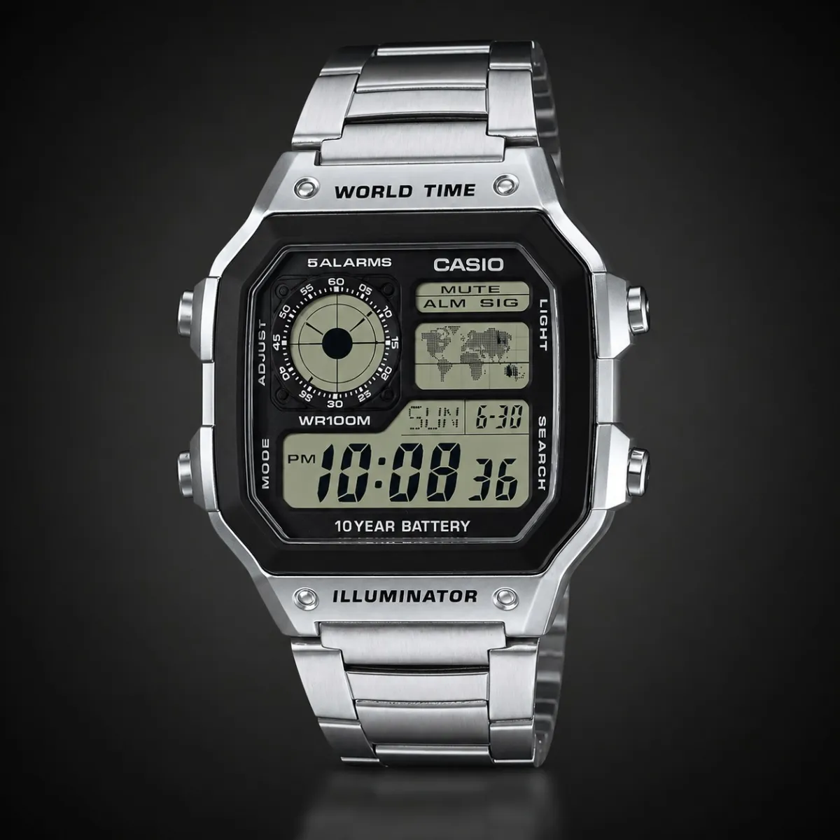 Casio Digital AE-1200WHD-1AVDF Stainless-Steel Multifunctional Men’s Watch