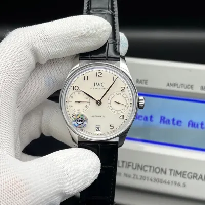 IWC Portuguese 7-Day Automatic Steel 42.3mm Ref. IW500705 – Luxury Stainless Steel Timepiece Showcasing A Classic Silver Dial, Premium Black Leather Strap, And A Perfectly Balanced 42.3mm Case. Renowned For Its 7-Day Automatic Power Reserve. Swiss 1:1 Grade Quality. (Pre-Order)_img_0