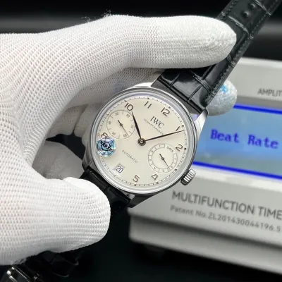 IWC Portuguese 7-Day Automatic Steel 42.3mm Ref. IW500705 – Luxury Stainless Steel Timepiece Showcasing A Classic Silver Dial, Premium Black Leather Strap, And A Perfectly Balanced 42.3mm Case. Renowned For Its 7-Day Automatic Power Reserve. Swiss 1:1 Grade Quality. (Pre-Order)_img_2