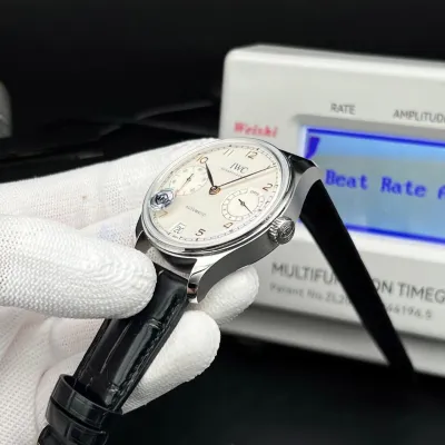 IWC Portuguese 7-Day Automatic Steel 42.3mm Ref. IW500705 – Luxury Stainless Steel Timepiece Showcasing A Classic Silver Dial, Premium Black Leather Strap, And A Perfectly Balanced 42.3mm Case. Renowned For Its 7-Day Automatic Power Reserve. Swiss 1:1 Grade Quality. (Pre-Order)_img_8