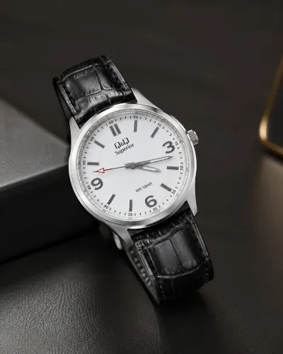 Q&Q Superior S00A-006VY Black Leather Strap Men’s Watch_img_2