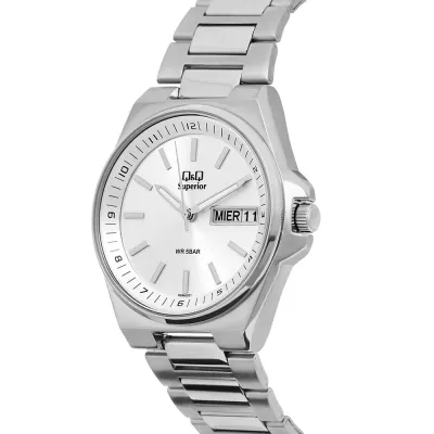 Q&Q Superior Day Date Stainless Steel Silver Chain Watch S3_img_1