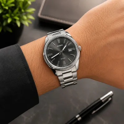 Casio Enticer Date Silver Chain Watch MTP-1302D-1A1VDF(Black)_img_2