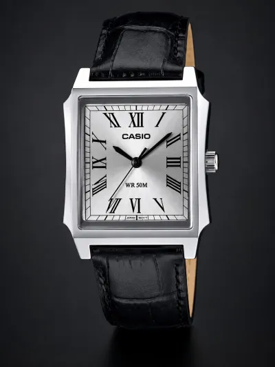 Casio MTP-B190L Men’s Tank Watch Leather Strap (Silver Sunburst)_img_1