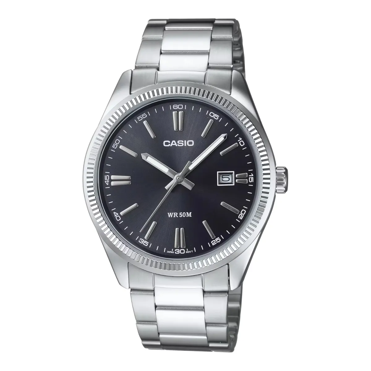 Casio Enticer Date Silver Chain Watch MTP-1302D-1A1VDF(Black)