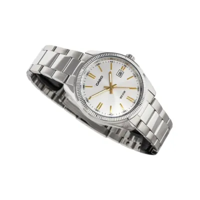 Casio Enticer Date Silver Chain Watch MTP-1302D-7A2VDF(Silver dial, gold markers)_img_3