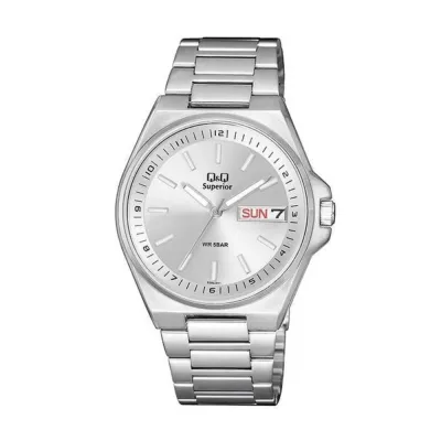 Q&Q Superior Day Date Stainless Steel Silver Chain Watch S3_img_0