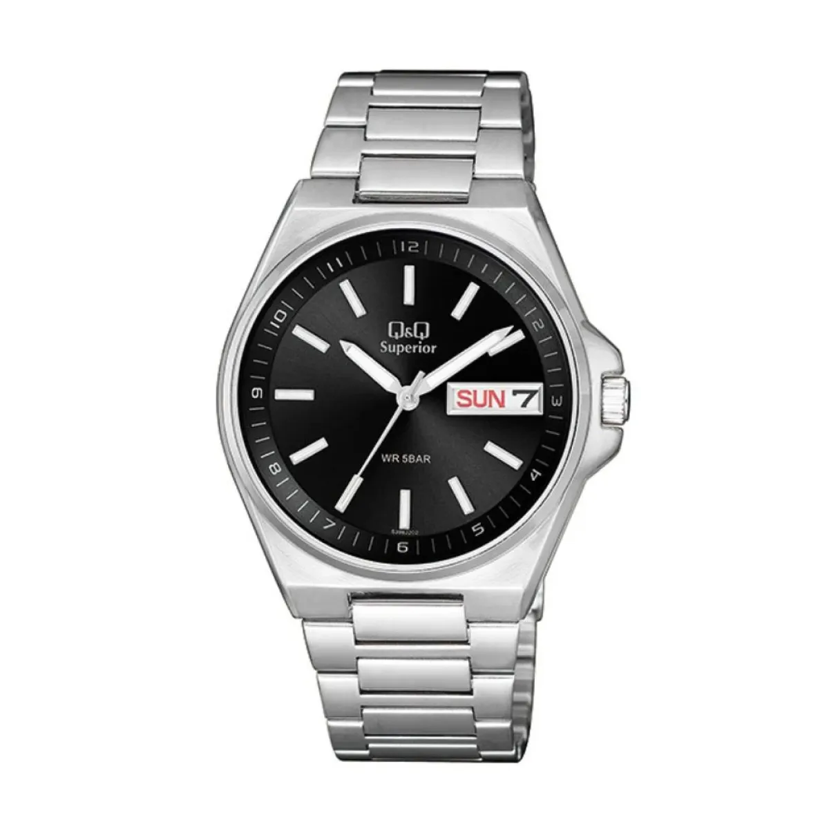 Q&Q Superior Day Date Stainless Steel Silver Chain Watch S396J202Y