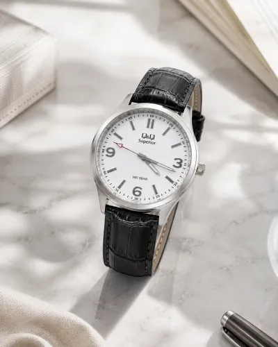Q&Q Superior S00A-006VY Black Leather Strap Men’s Watch_img_1
