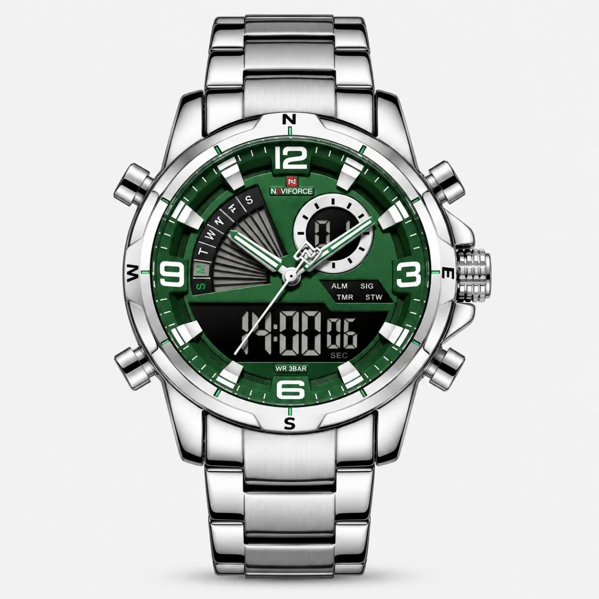 Naviforce 9257 For Men (Silver Green)
