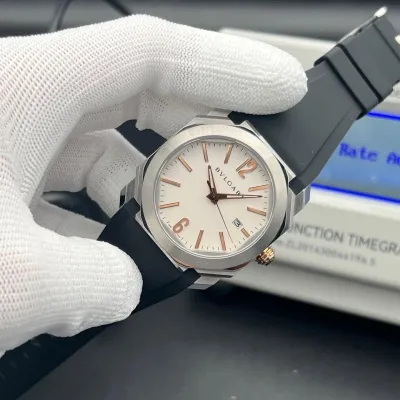 BVLGARI Octo Roma 41mm With A Stainless Steel Case, White Dial, And Black Rubber Strap Swiss 1:1 Grade (pre-order)_img_4