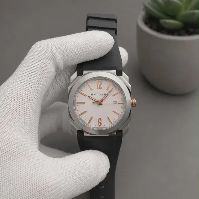 BVLGARI Octo Roma 41mm With A Stainless Steel Case, White Dial, And Black Rubber Strap Swiss 1:1 Grade (pre-order)_img_5