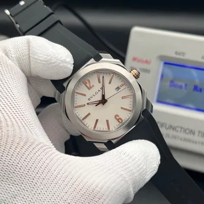 BVLGARI Octo Roma 41mm With A Stainless Steel Case, White Dial, And Black Rubber Strap Swiss 1:1 Grade (pre-order)_img_11