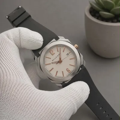 BVLGARI Octo Roma 41mm With A Stainless Steel Case, White Dial, And Black Rubber Strap Swiss 1:1 Grade (pre-order)_img_7
