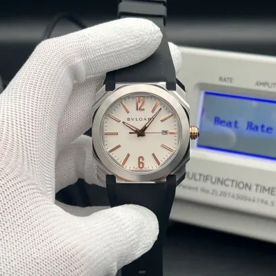 BVLGARI Octo Roma 41mm With A Stainless Steel Case, White Dial, And Black Rubber Strap Swiss 1:1 Grade (pre-order)_img_0