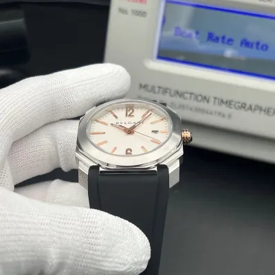 BVLGARI Octo Roma 41mm With A Stainless Steel Case, White Dial, And Black Rubber Strap Swiss 1:1 Grade (pre-order)_img_2
