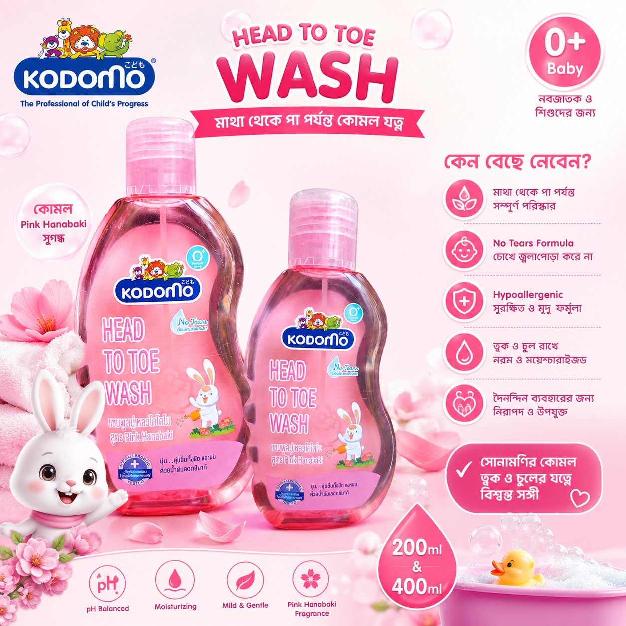 Kodomo Head to Toe Wash (Pink Hanabaki) – শিশুর চুল ও ত্বকের কোমল পরিচর্যা