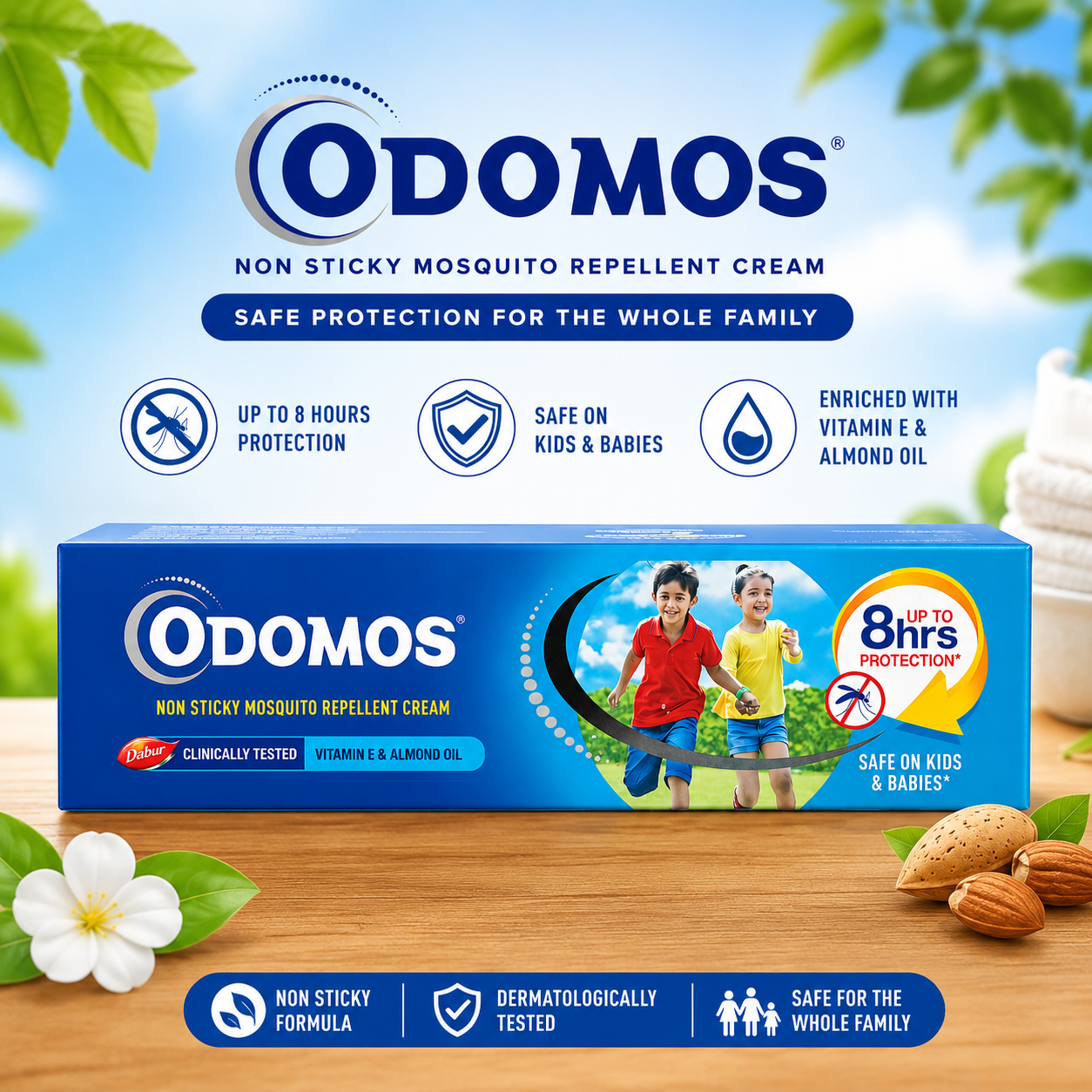 ODOMOS Non Sticky Mosquito Repellent Cream | ৮ ঘণ্টা পর্যন্ত মশার সুরক্ষা