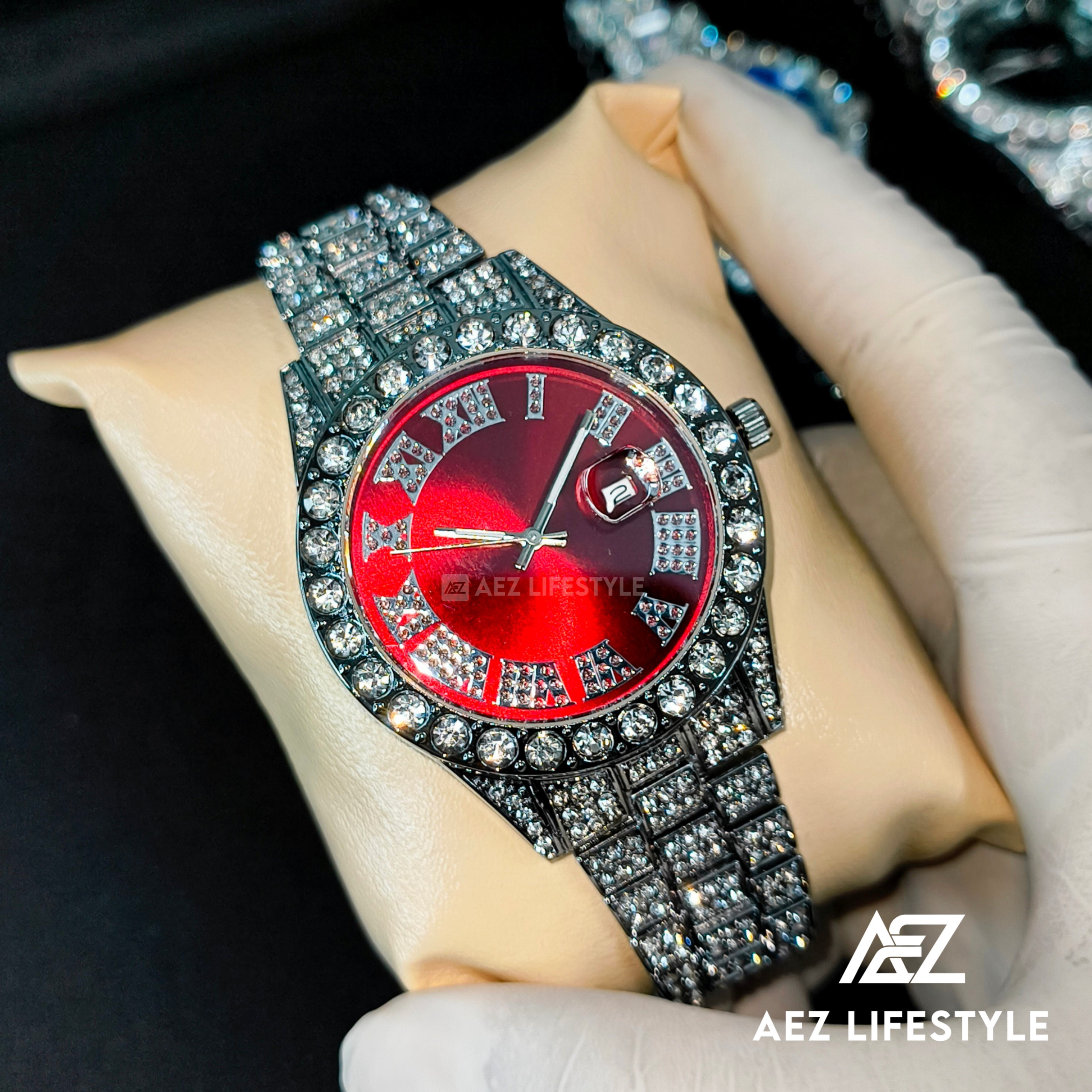Full Iced Hip Hop Watch Red Dial