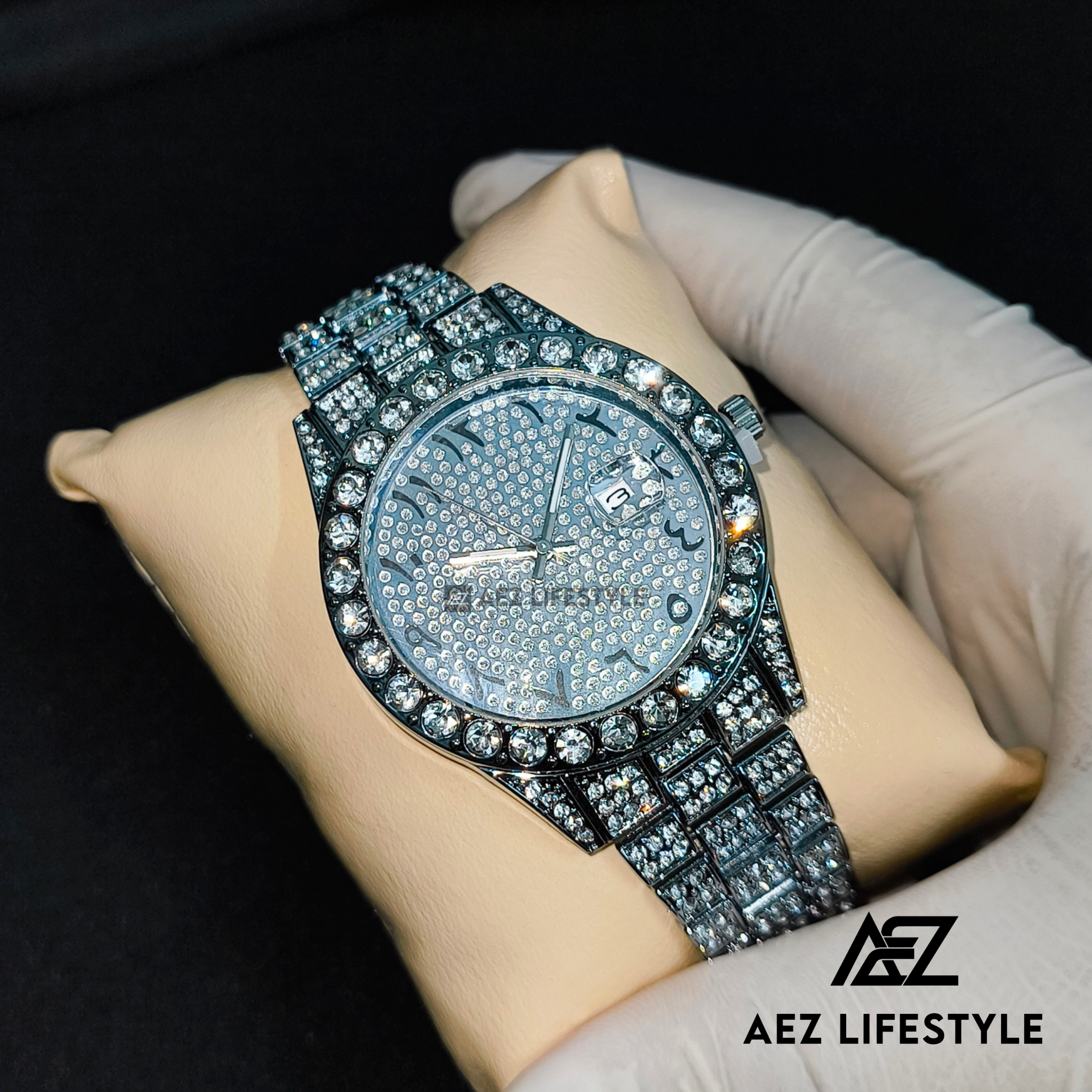 Arabic Full Iced Watch Silver Edition