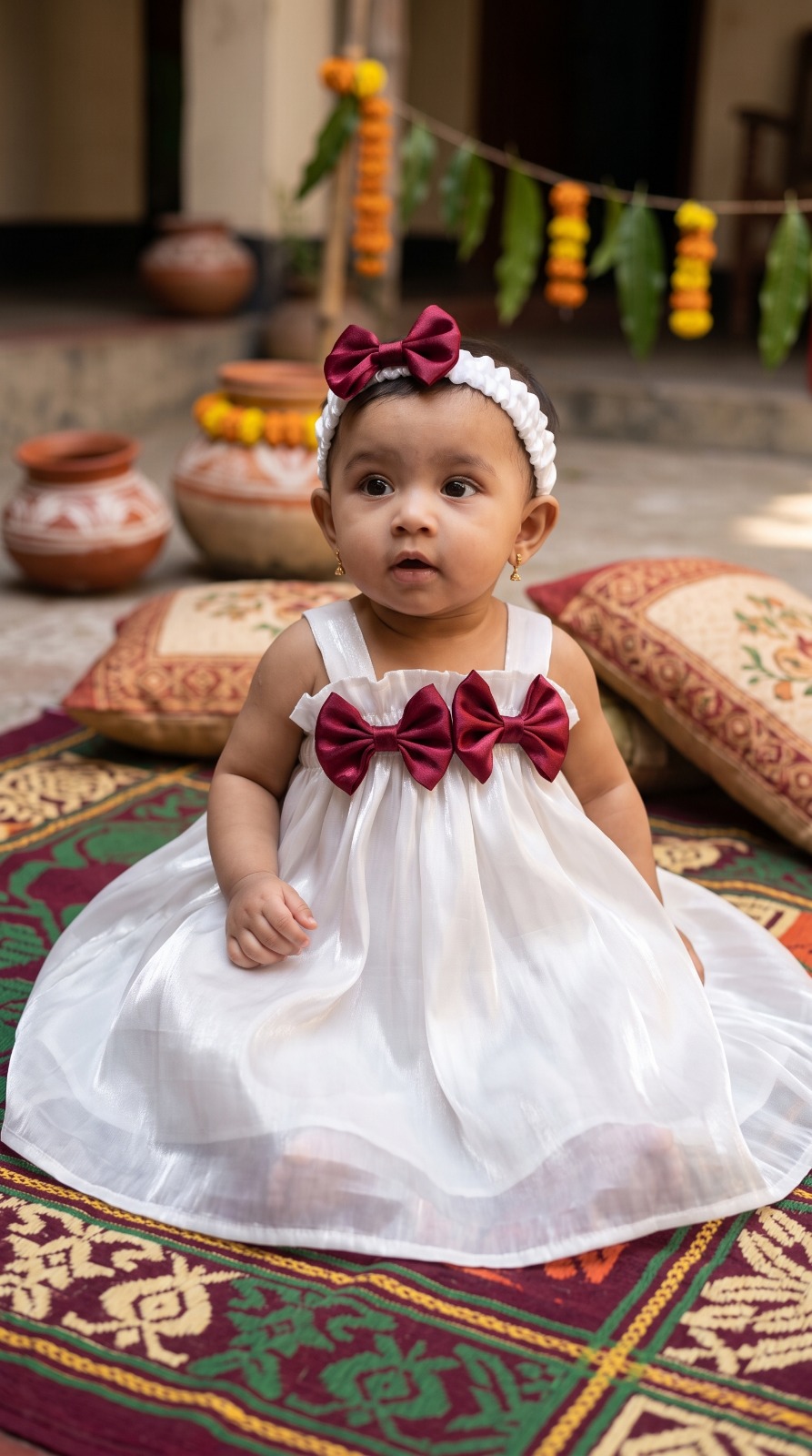 pearl bow dress (0-12 Months)