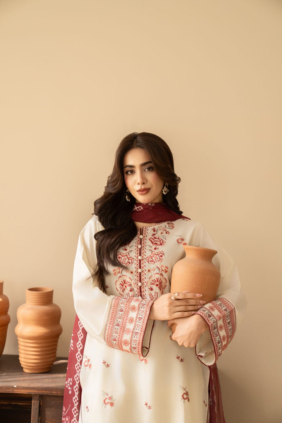 New Embroidery work Cotton Three Piece Set - Image 2