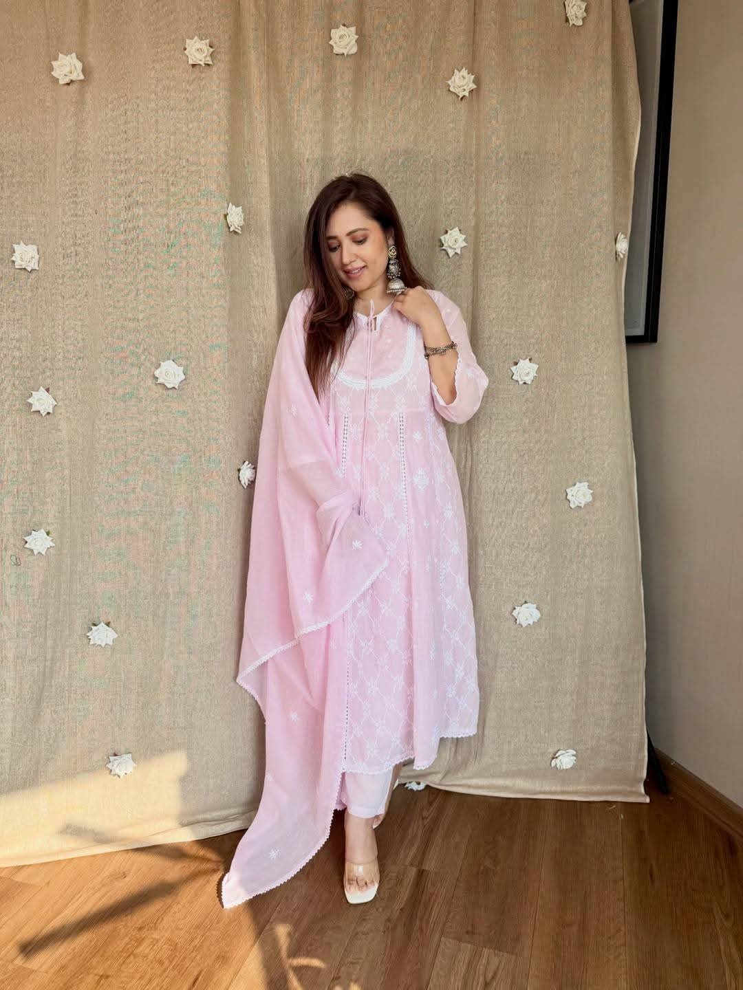 Indain Lucknowi Lace Work Three Piece Set - Image 1