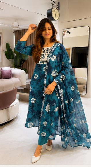 বাটিক প্রিন্ট কটন থ্রি-পিস সেট - Image 5