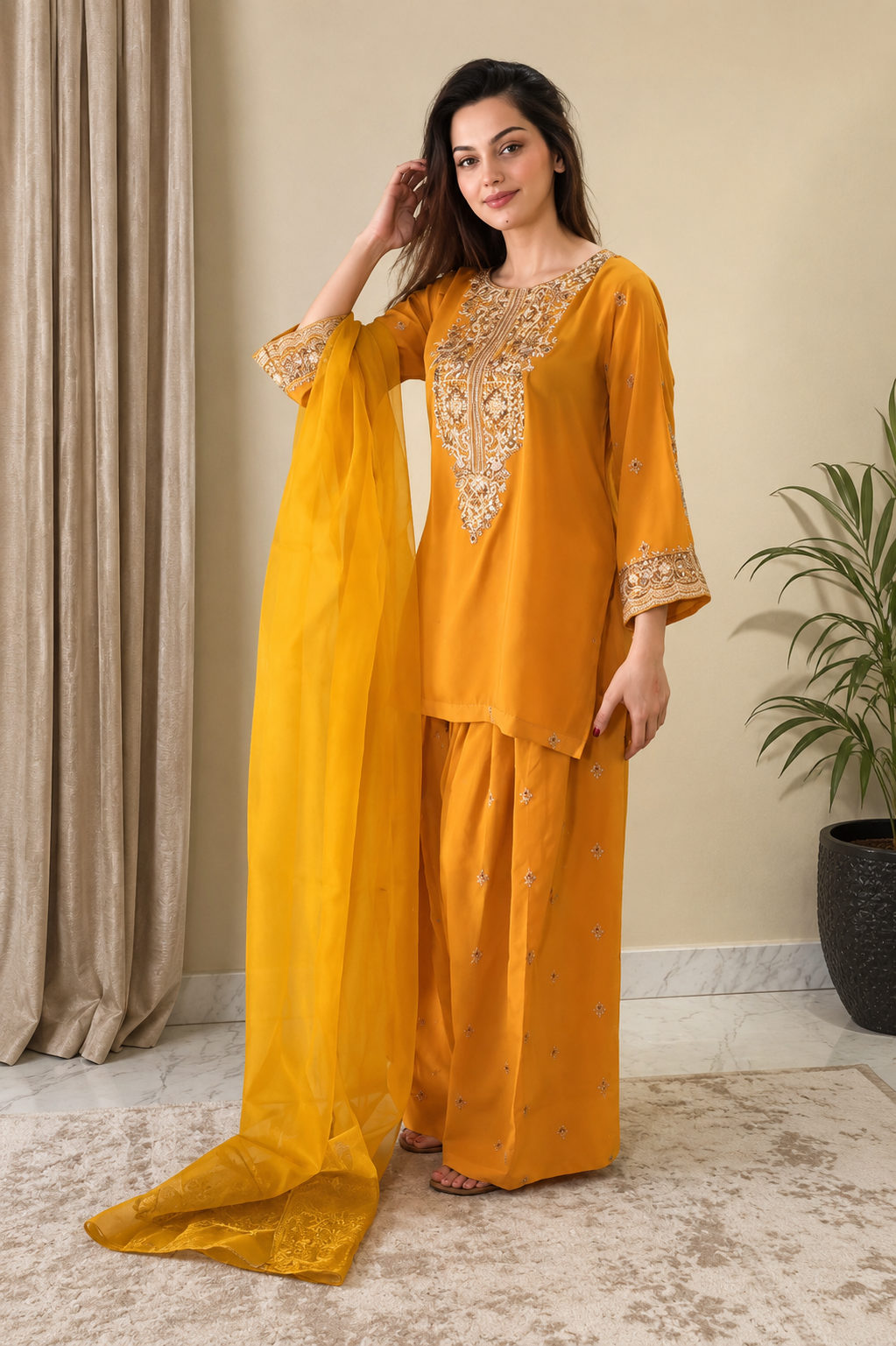Georgette Embroidery Work Three Piece Set - Image 2