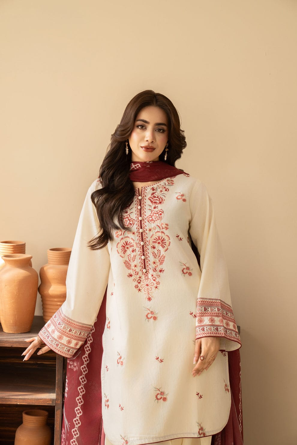 New Embroidery work Cotton Three Piece Set - Image 4