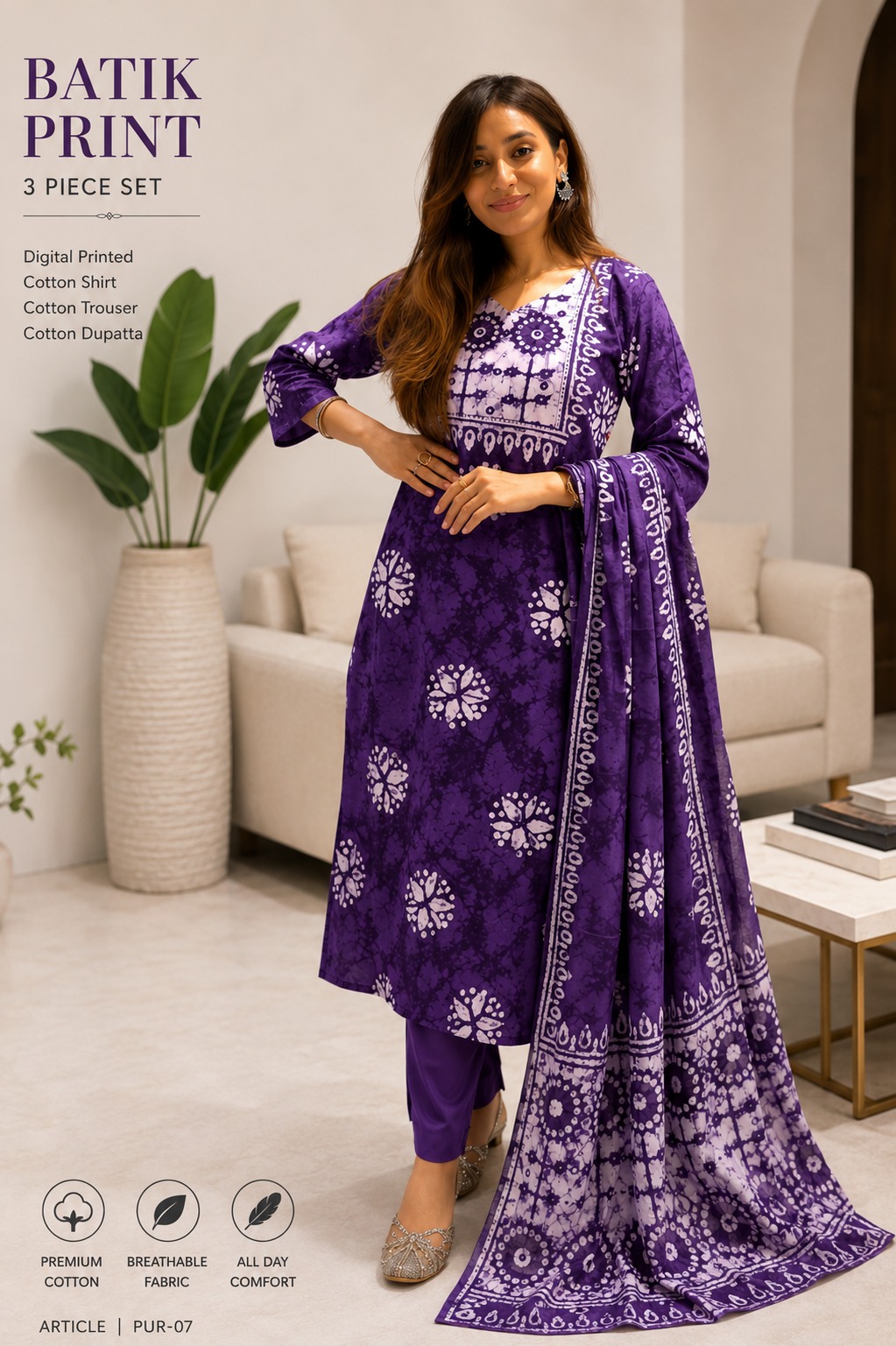 বাটিক প্রিন্ট থ্রি-পিস সেট - Image 2