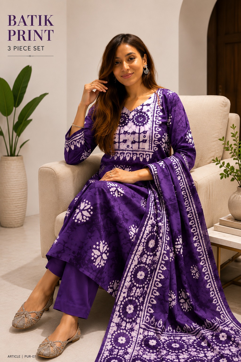 বাটিক প্রিন্ট থ্রি-পিস সেট - Image 5