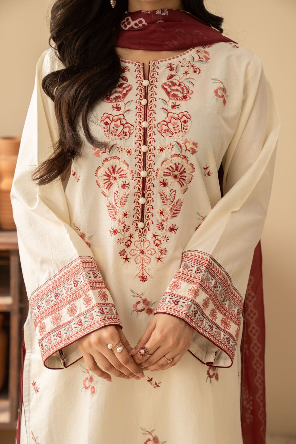 New Embroidery work Cotton Three Piece Set - Image 6