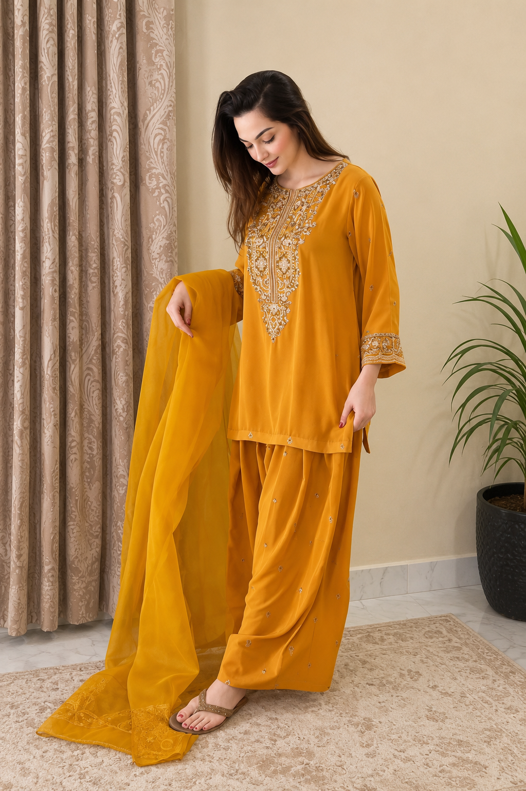 Georgette Embroidery Work Three Piece Set - Image 1