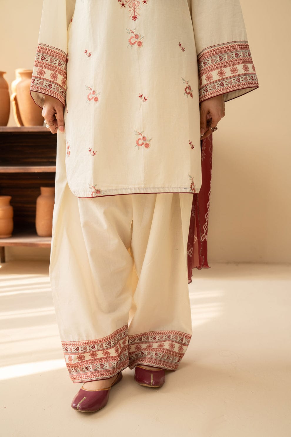New Embroidery work Cotton Three Piece Set - Image 5